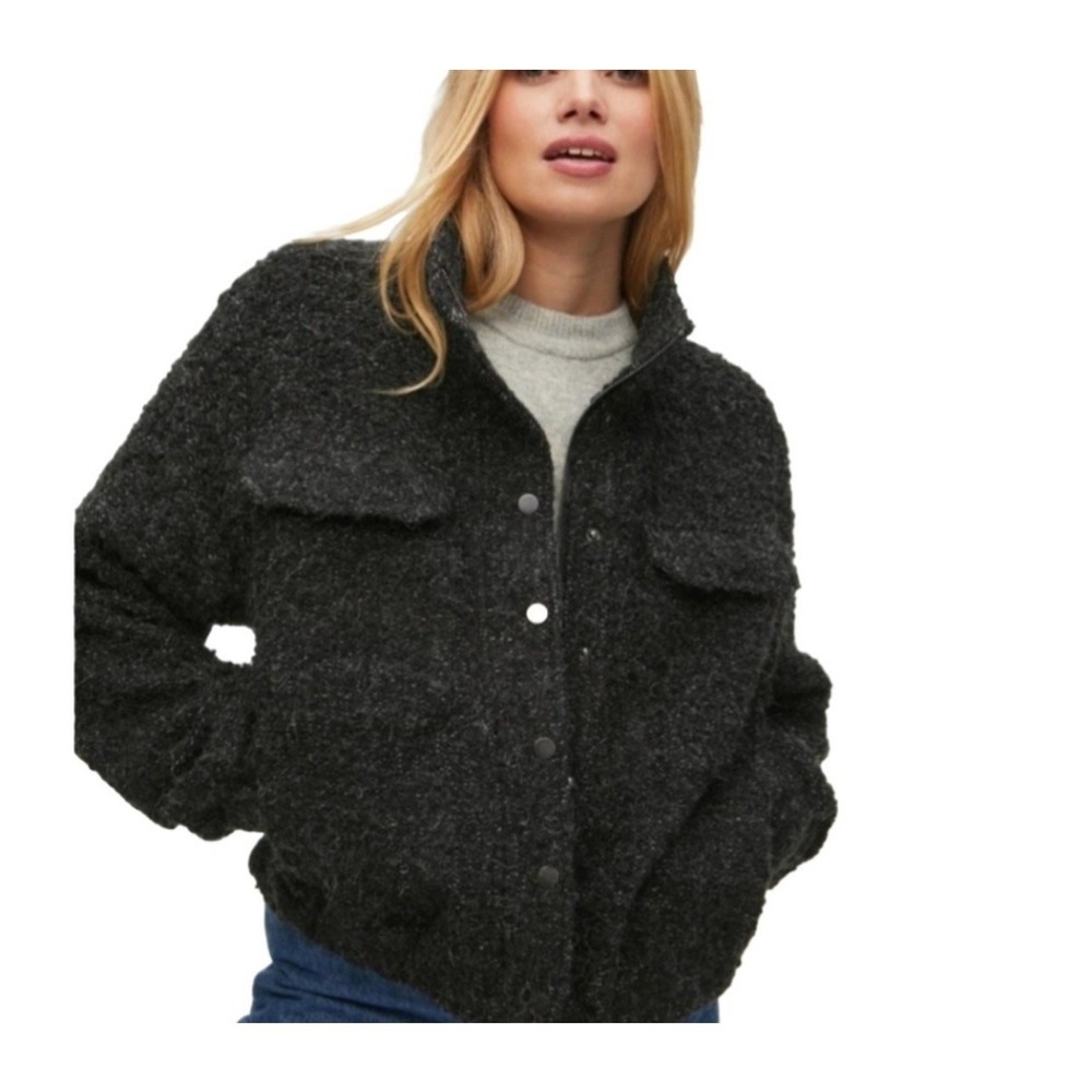 Michael Stars Women's Charcoal Leti Snap Zip Bomber Jacket Coat S Small New